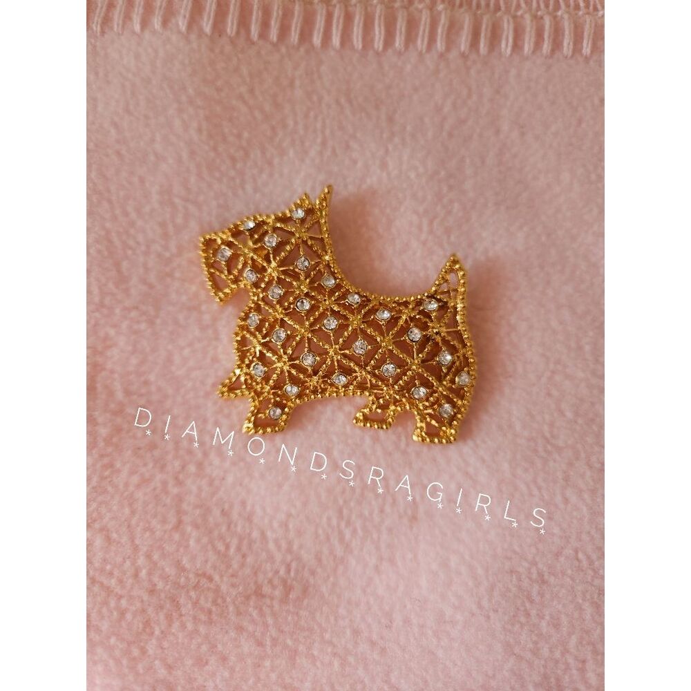 Westie West Highland or Scottish Terrier Brooch Pin Gold & Crystals - Picture 4 of 14